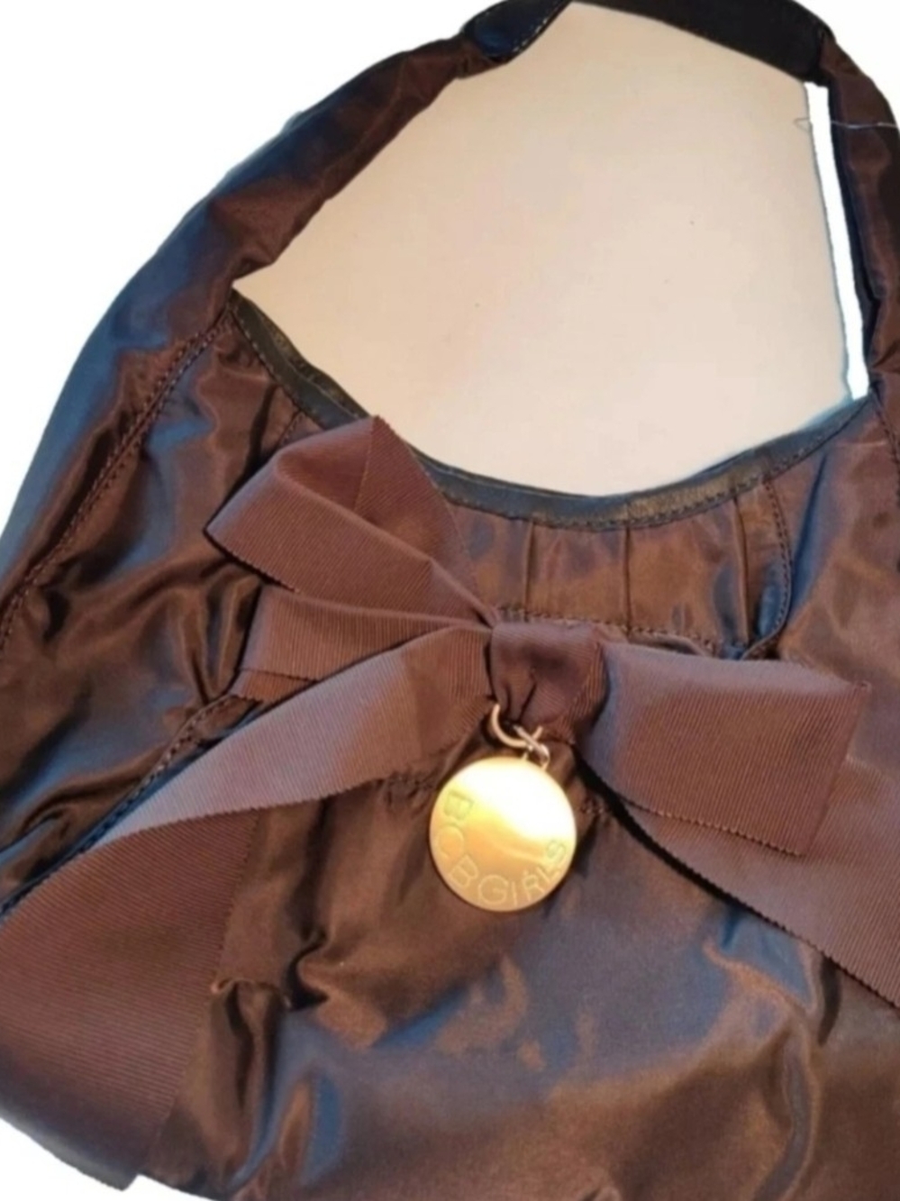 BCBG Brown Satchel Textile Style with Leather Handle PURSE/Bag  New